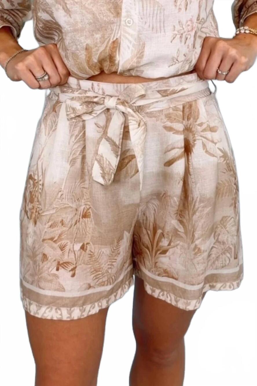 NEW MILIO MILANO tropical palm tree shorts in cream/camel